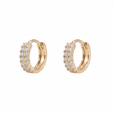 The Maia - Double Row Pave Diamond Huggie Hoops | Solid Gold