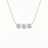 The Kora | Three Stone Lab Grown Diamond Necklace | Solid Gold with Adjustable Chain & Backdrop Diamond