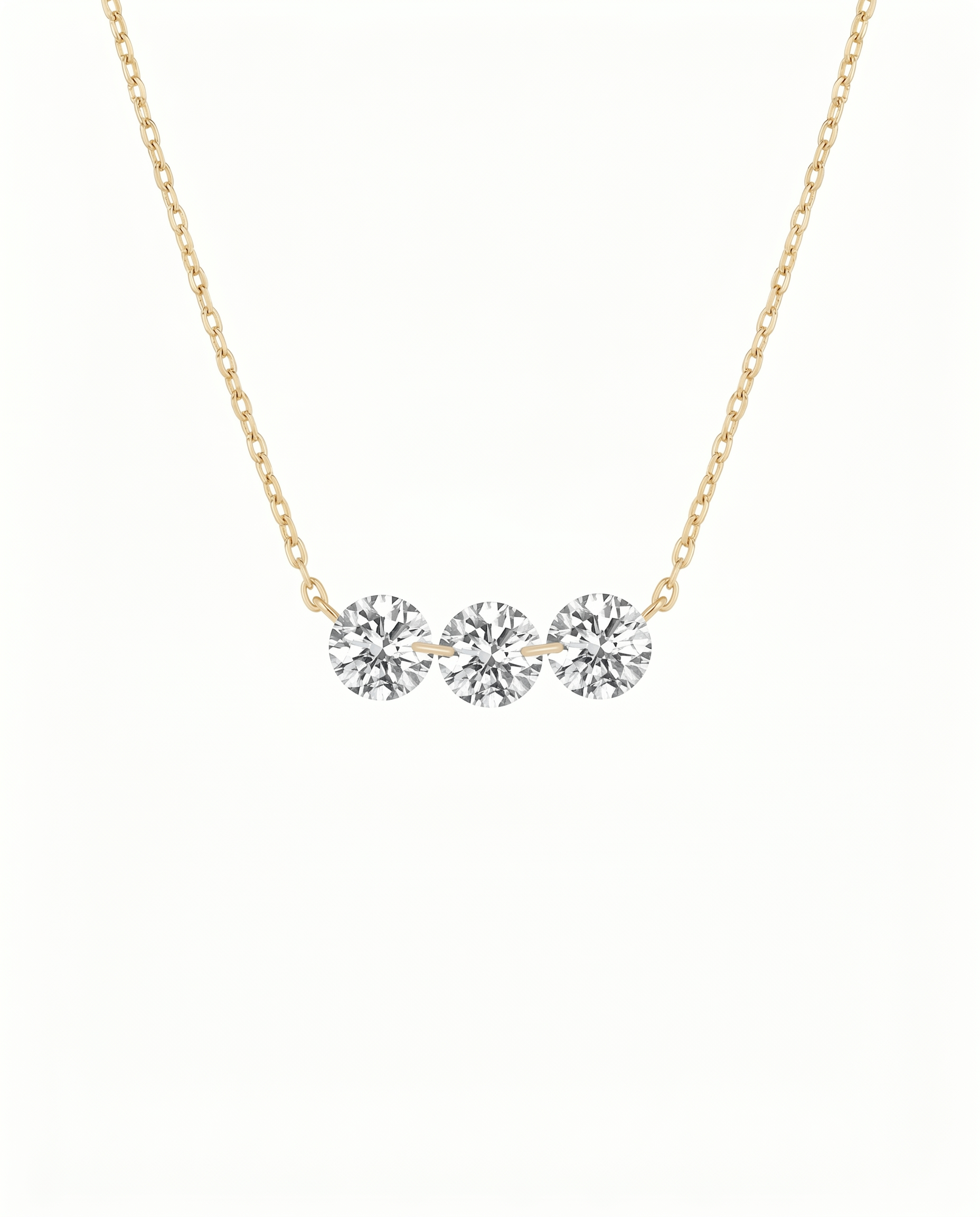 The Kora | Three Stone Lab Grown Diamond Necklace | Solid Gold with Adjustable Chain & Backdrop Diamond