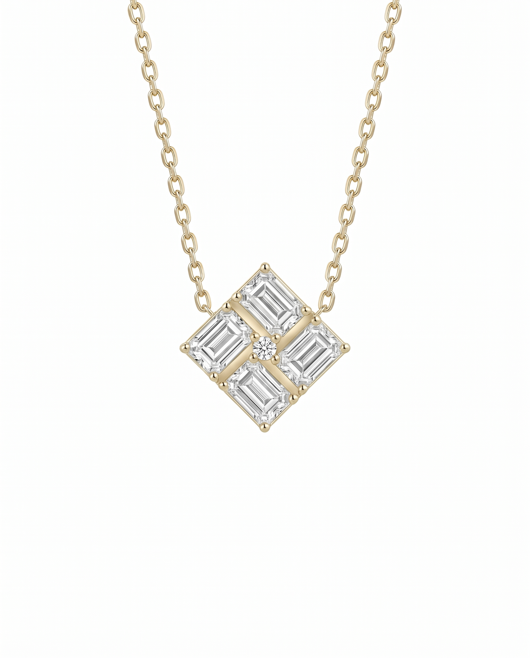 The Tessera - Geometric Emerald Cut Diamond Cluster Necklace | Solid Gold
