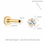 Princess-Cut Lab-Grown Diamond Flat-Back Stud | 14K Solid Gold 0.05ct/0.16ct/0.40ct