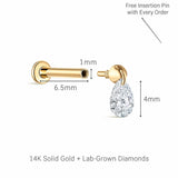 Pear-Cut Lab-Grown Diamond Flat-Back Stud | 14K Solid Gold 0.13ct/0.33ct/0.5ct-IGI