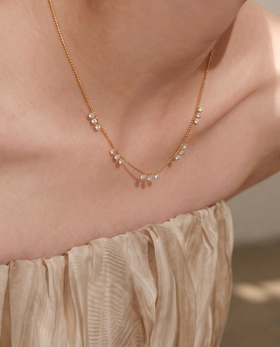 The Aglaia - 1.5 Carat Dangling Diamond Station Necklace | Solid Gold