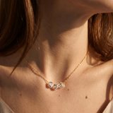 The Kora | Three Stone Lab Grown Diamond Necklace | Solid Gold with Adjustable Chain & Backdrop Diamond