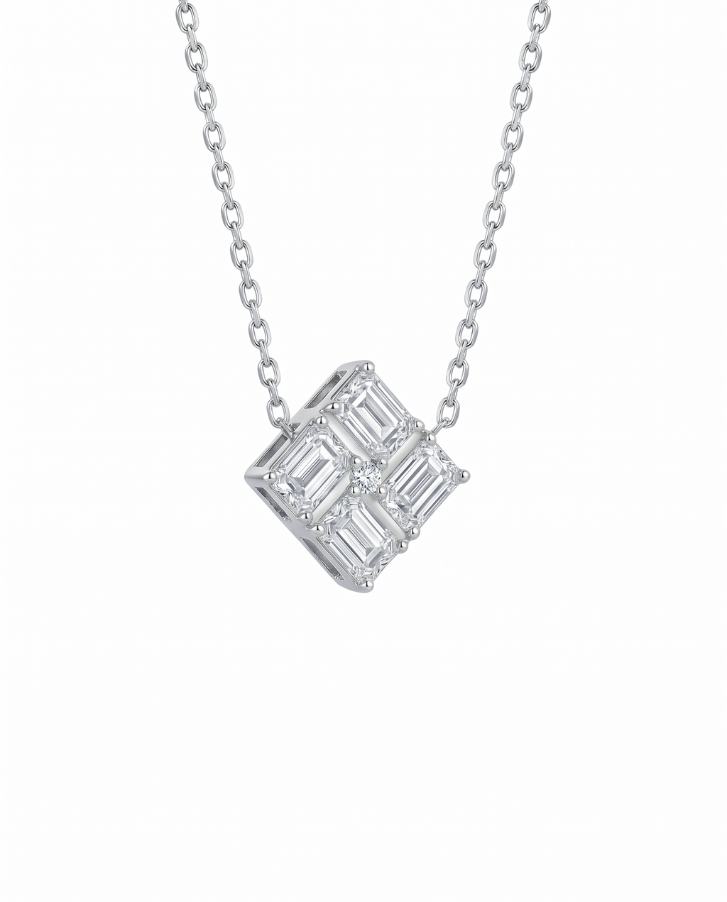 The Tessera - Geometric Emerald Cut Diamond Cluster Necklace | Solid Gold