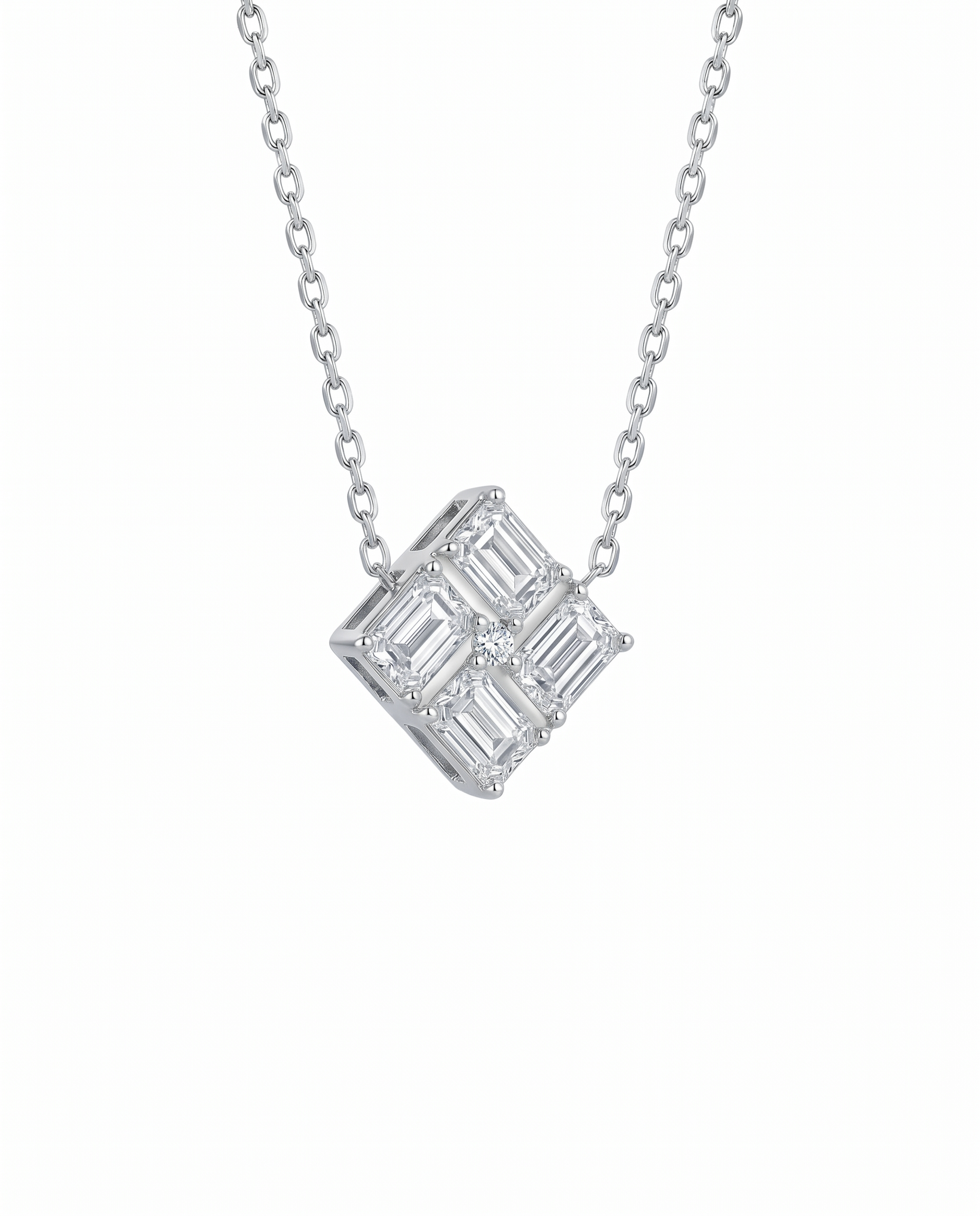 The Tessera - Geometric Emerald Cut Diamond Cluster Necklace | Solid Gold