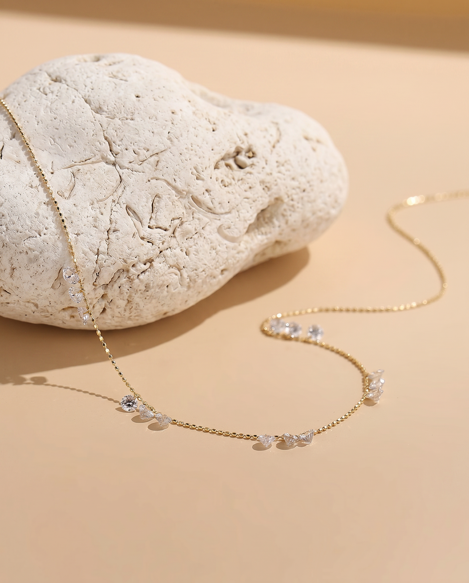 The Aglaia - 1.5 Carat Dangling Diamond Station Necklace | Solid Gold