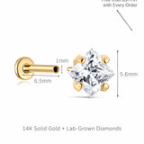 Princess-Cut Lab-Grown Diamond Flat-Back Stud | 14K Solid Gold 0.05ct/0.16ct/0.40ct
