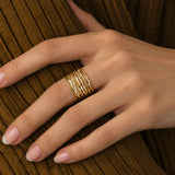 15-Band Textured Stacking Ring | 10K/14K Solid Gold