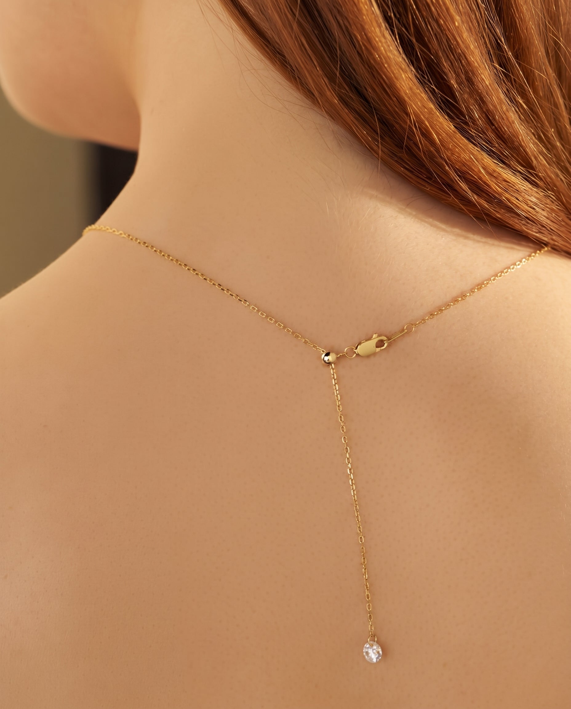 The Kora | Three Stone Lab Grown Diamond Necklace | Solid Gold with Adjustable Chain & Backdrop Diamond