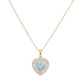 The Lorelei - Opal Diamond Heart Charm Necklace | 14k Solid Gold