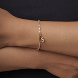 Initial Tennis Bracelet - Personalized Lab Diamond Bracelet with Custom Letter Charm | Solid Gold