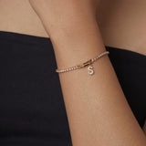 Initial Tennis Bracelet - Personalized Lab Diamond Bracelet with Custom Letter Charm | Solid Gold