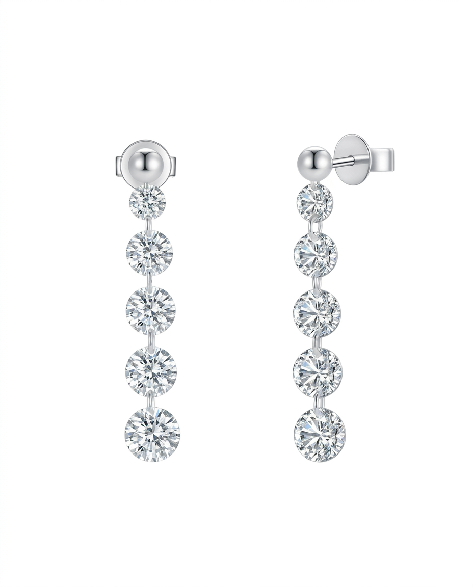 The Elena Drop - Five Graduating Lab Diamond Ball Stud Earrings | Solid Gold