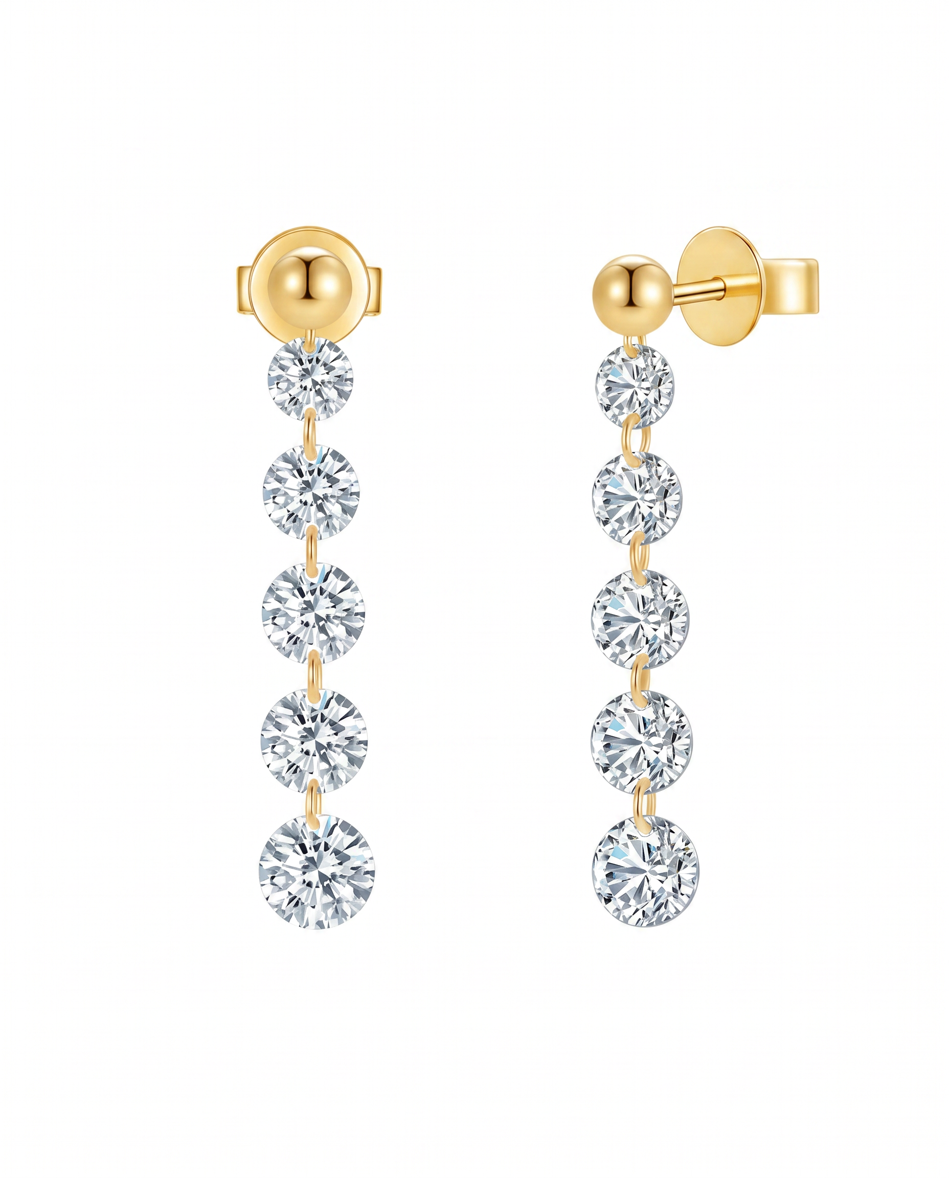 The Elena Drop - Five Graduating Lab Diamond Ball Stud Earrings | Solid Gold