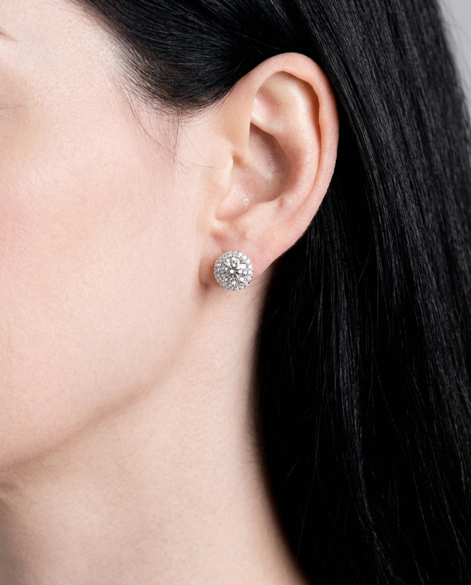 The Thea - Convertible Round Diamond Halo Jacket Earrings | Solid Gold
