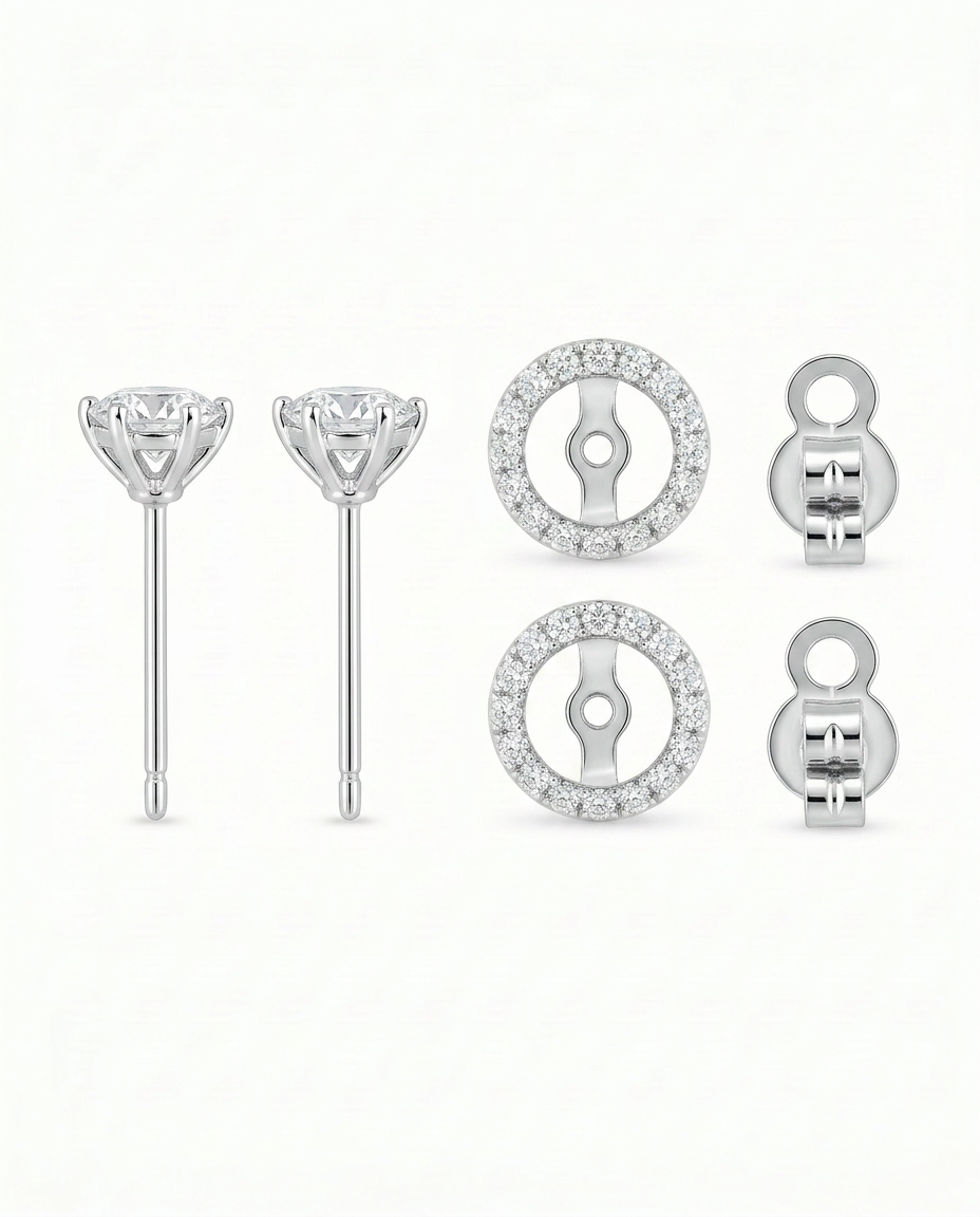 The Thea - Convertible Round Diamond Halo Jacket Earrings | Solid Gold