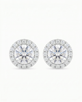 The Thea - Convertible Round Diamond Halo Jacket Earrings | Solid Gold