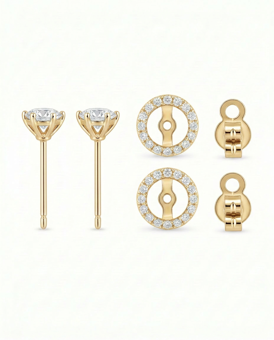 The Thea - Convertible Round Diamond Halo Jacket Earrings | Solid Gold
