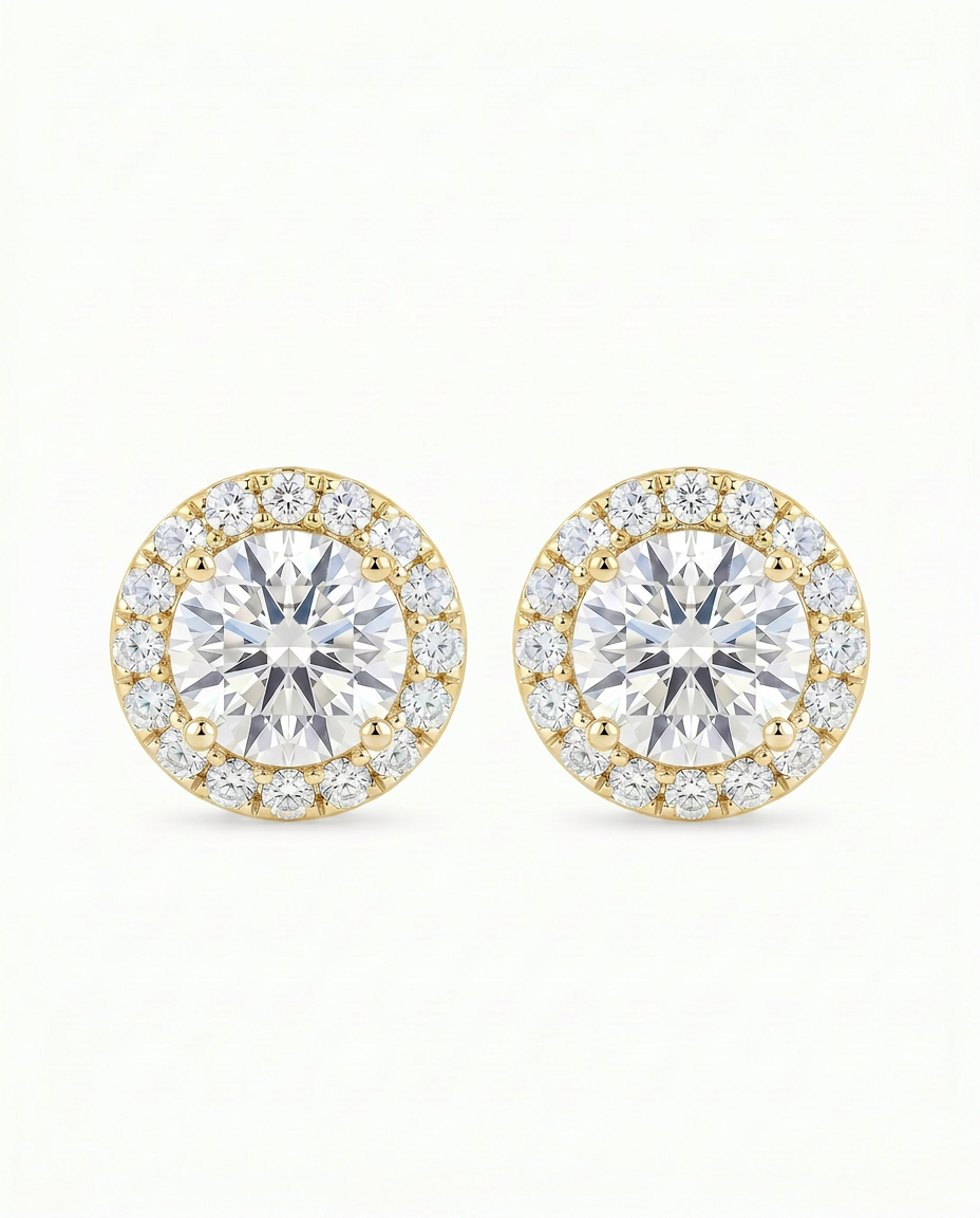 The Thea - Convertible Round Diamond Halo Jacket Earrings | Solid Gold
